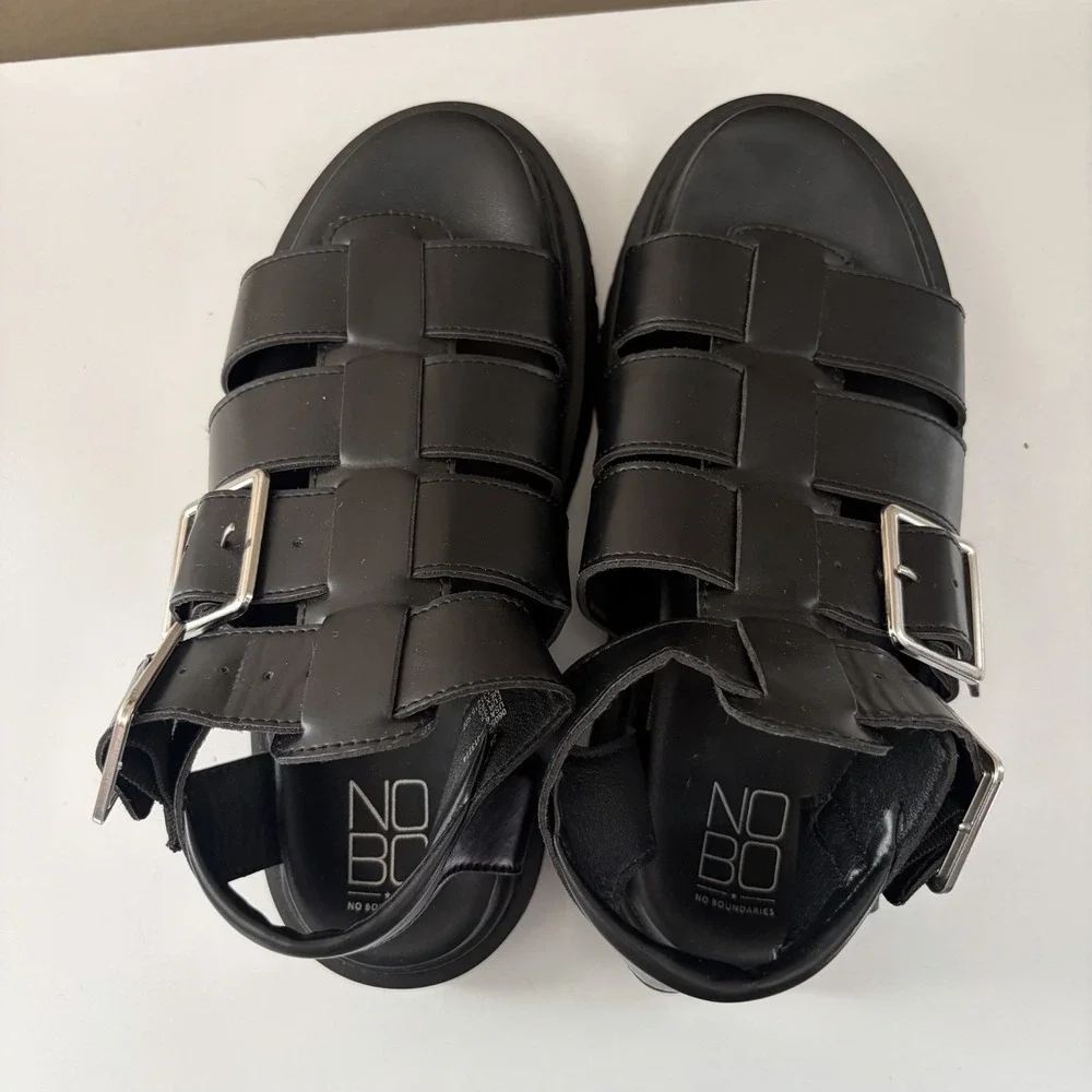 NoBo Womens Chunky Platform Fisherman Sandals Size 6 Black Y2K Grunge Whimsigoth